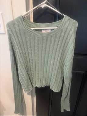 Sincerly Jules Sage Green Cable Knit Crewneck Sweater